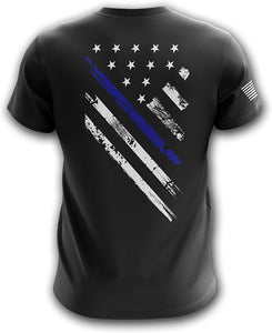 American Crest Flag Military Army Mens Tshirt Blue Line Crest Flag black T-Shirt