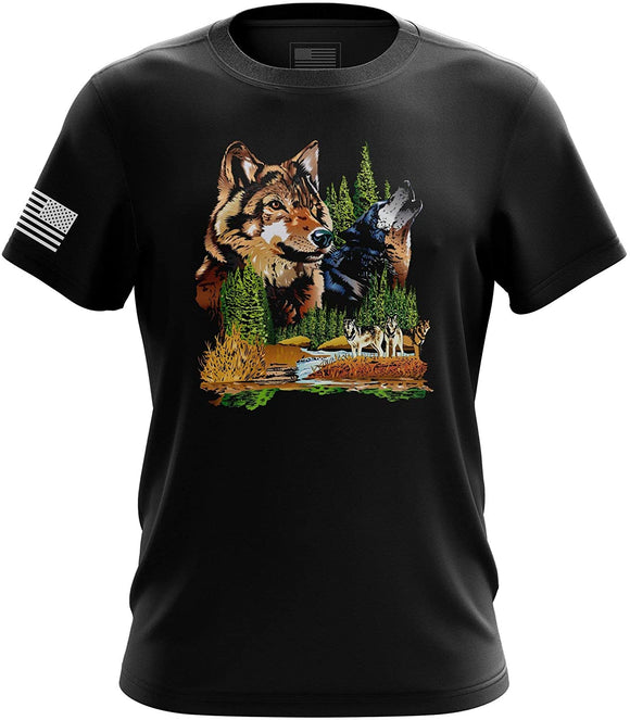 American Eagle California Bear Howling Wolf Military Army Mens Howling Wolf black T-Shirt