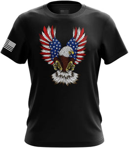 American Eagle California Bear Howling Wolf Military Army Mens Spread Usa black T-Shirt