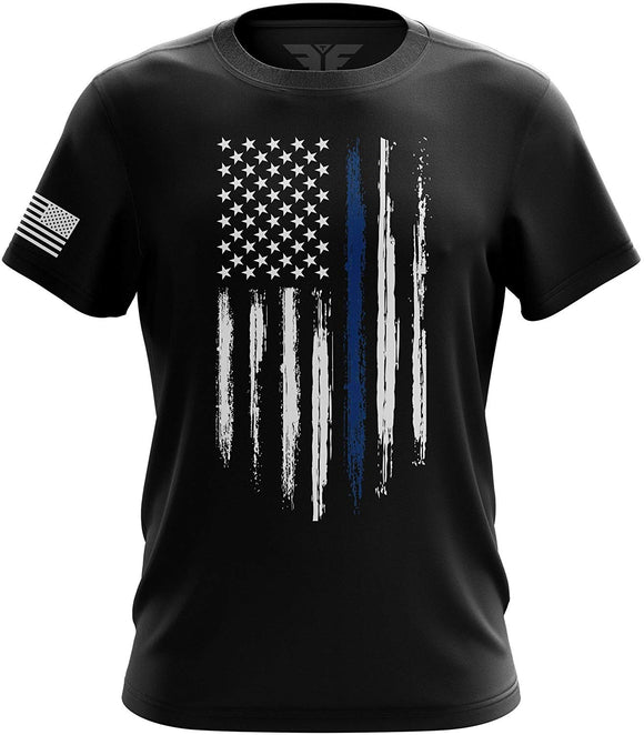 American Flag Military Army Mens Blue Line black T-Shirt