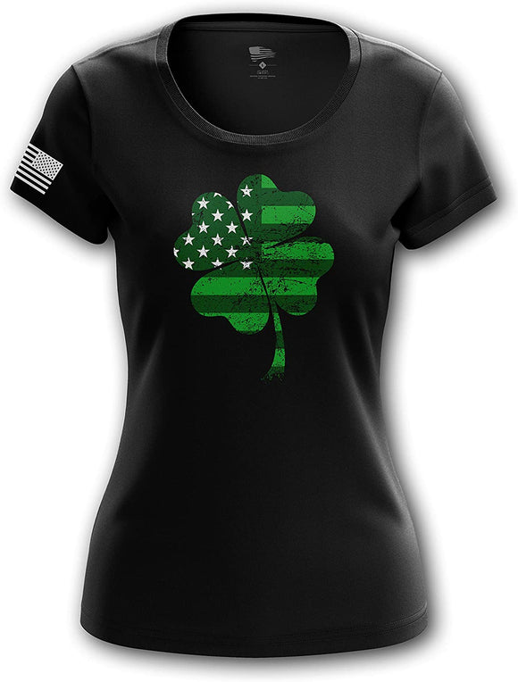 American Flag Military Army Mens Clover Women black T-Shirt