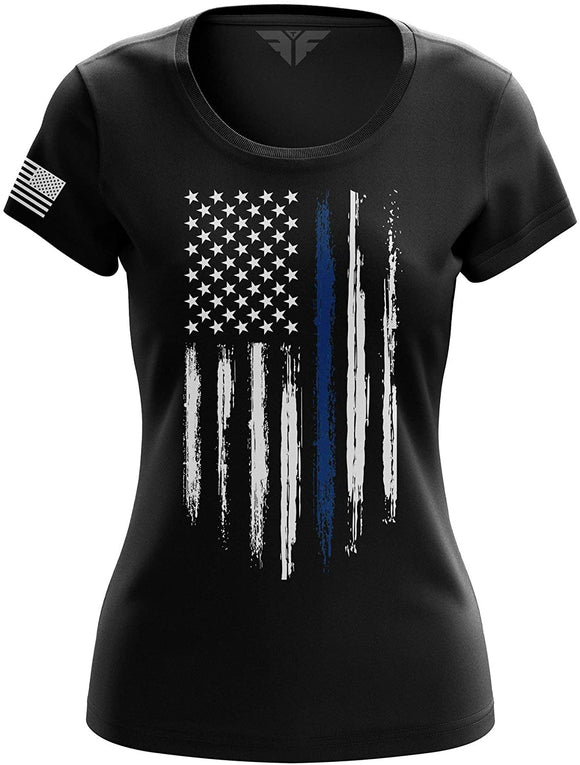 American Flag Womens Blue Line Flag black T-Shirt