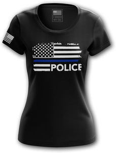 American Flag Womens Police black T-Shirt