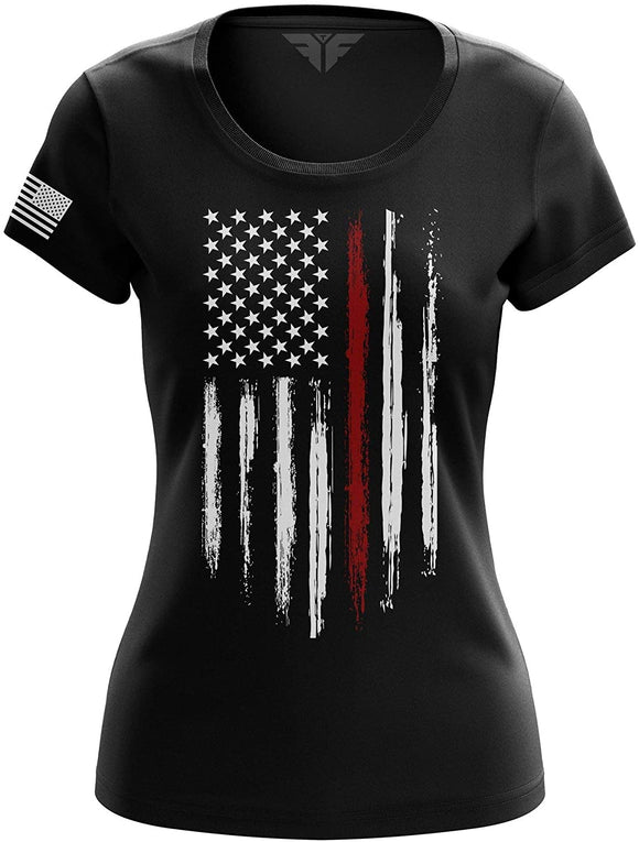 American Flag Womens Red Line black T-Shirt