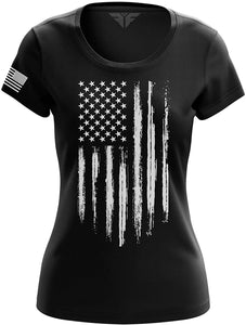 American Flag Womens White Flag black T-Shirt