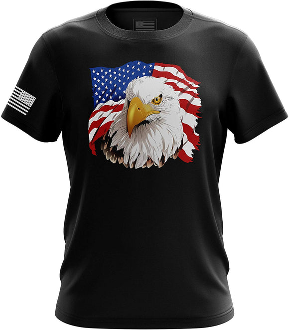 American Freedom Eagle Cross Flag Military Army Mens American Eagle black T-Shirt