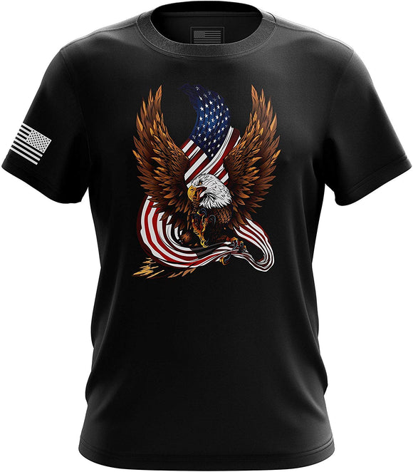 American Freedom Eagle Cross Flag Military Army Mens Fierce Eagle black T-Shirt