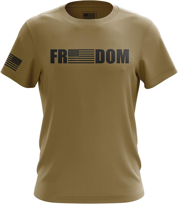 American Freedom Eagle Cross Flag Military Army Mens Freedom Khaki T-Shirt