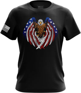 American Freedom Eagle Cross Flag Military Army Mens Usa Wings black T-Shirt