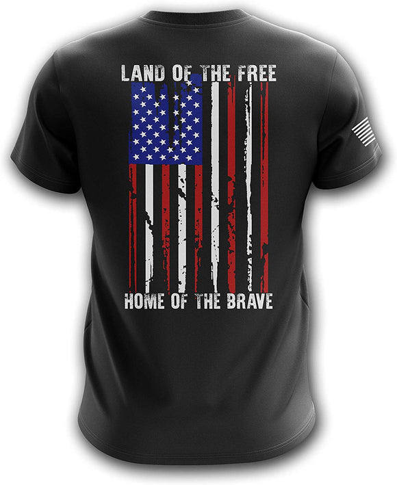 Land of The Free American Flag Military Army Mens Home of The Brave Land of the Free Usa black T-Shirt