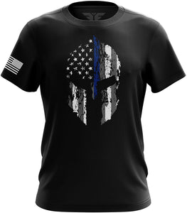 Molon Labe Spartan USA Blue Line American Flag Military Army Mens Spartan Blue Line black T-Shirt