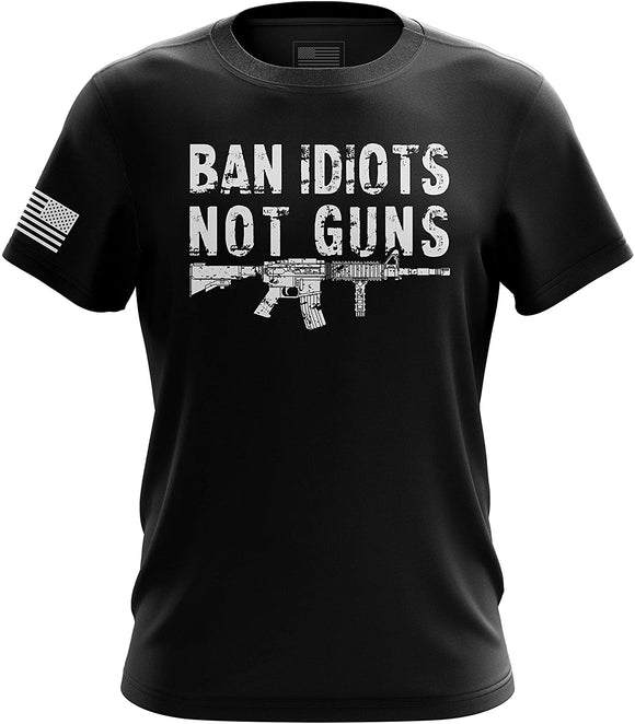 Pro Gun Second Amendment American Flag Don't Tread Mens Ban Idiots black T-Shirt