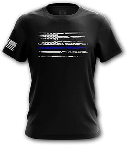 Pro Gun Second Amendment American Flag Don't Tread on Me Mens Blue Line black T-Shirt